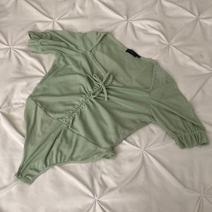 MINT TIE FRONT PEASANT RIBBED BODYSUIT